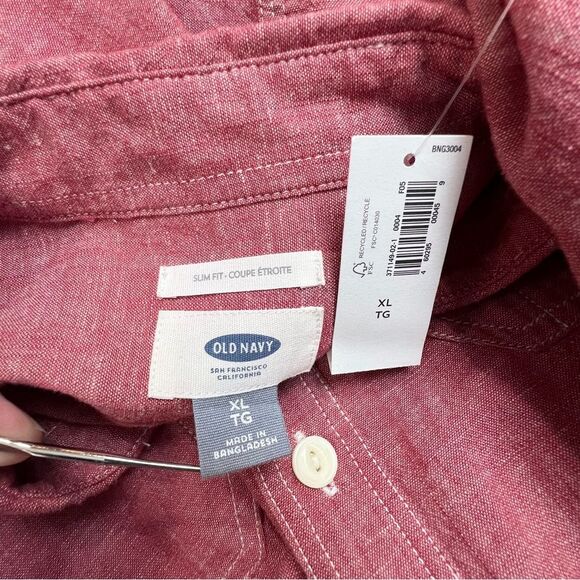 NWT Old Navy Slim Fit Cotton Linen Blend Chambray Casual Button Up Shirt XL - Picture 6 of 9